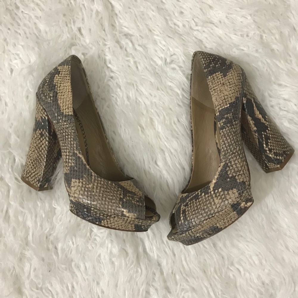 BCBG Max Azria Snake Skin Print Leather Block Heel